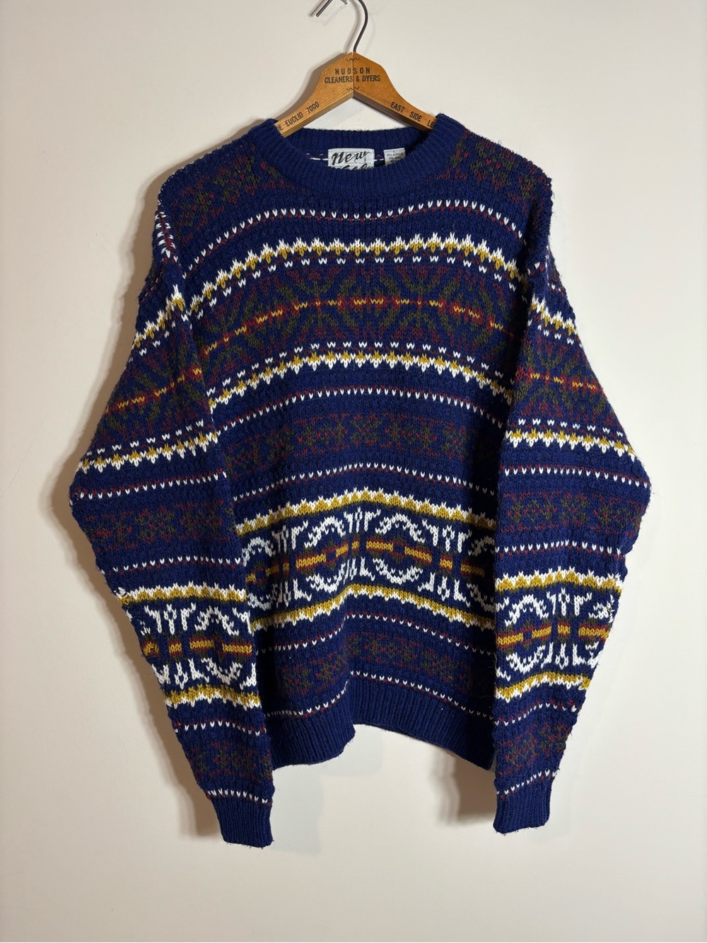 Vtg New Age Fair Isle Fisherman Style Sweater Acrylic Wool Large